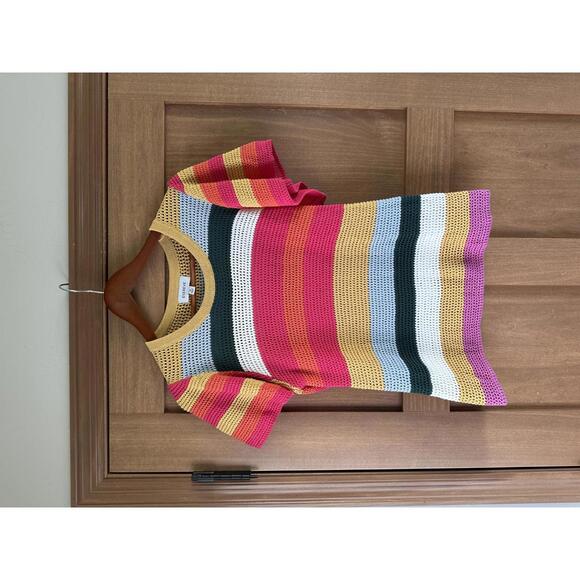 Evereve Haven Crochet Knit Flutter Short Sleeve Sweater Women’s size Medium - Picture 2 of 12